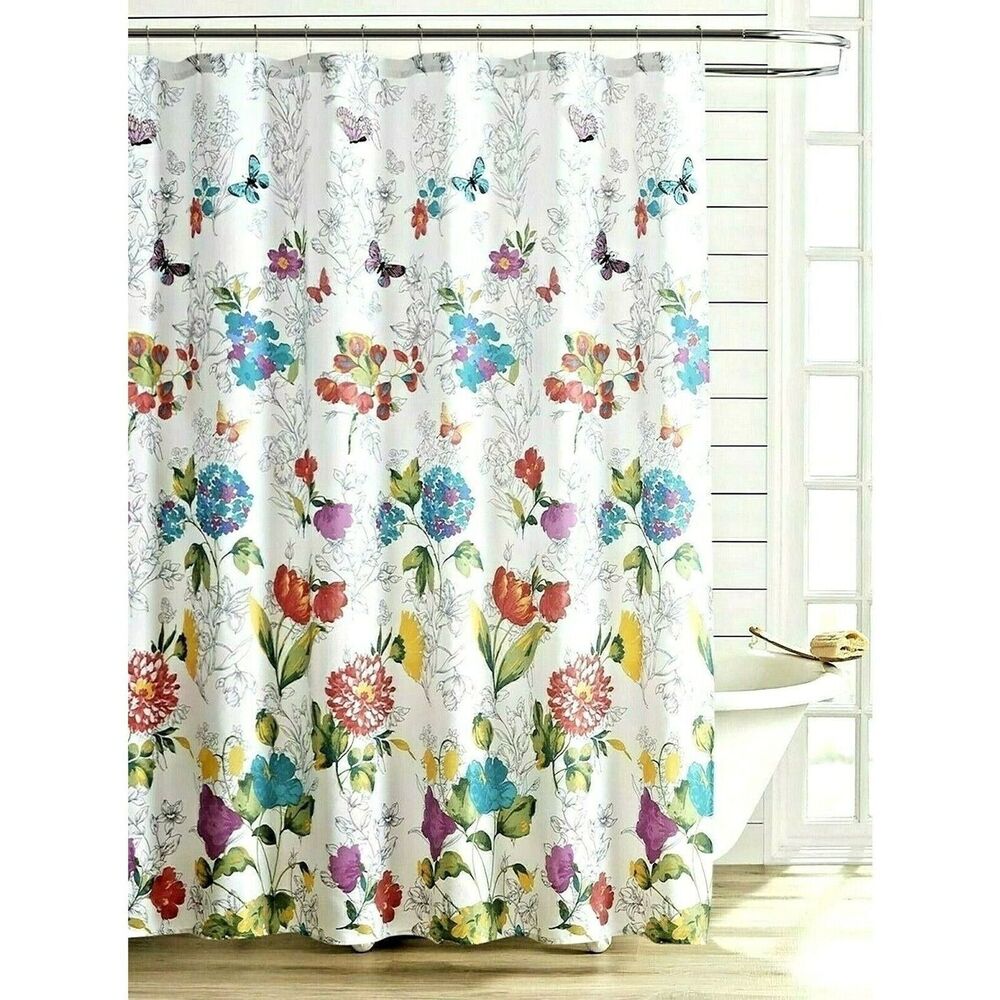 Pioneer Woman Blooming Bouquet Fabric Shower Curtain Floral Bath Embroidered NEW